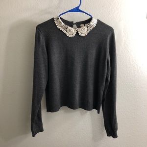 H&M Box Cut Sweater With Crochet Peter Pan Collar